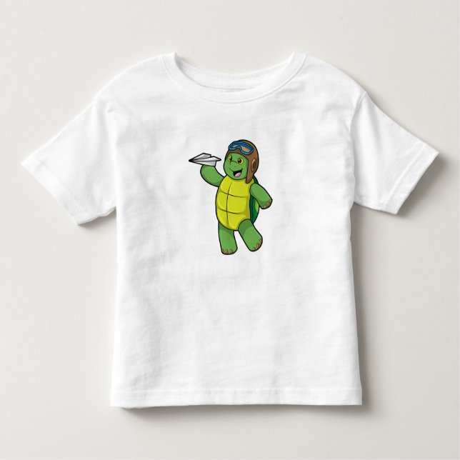 Camiseta Infantil Tartaruga como piloto com avião em papel (Frente)