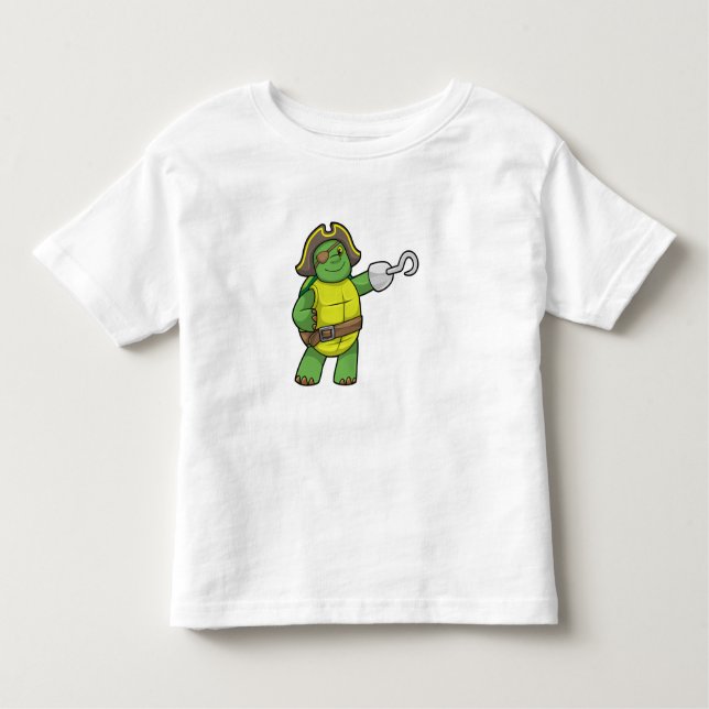 Camiseta Infantil Tartaruga como Pirata com Mão Vestida e Sistema Ol (Frente)