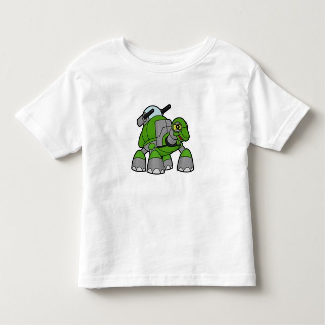 Camiseta Infantil Tartaruga como Robô com Canhões (Frente)