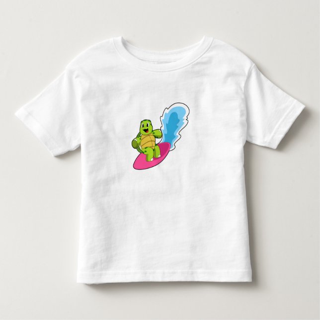 Camiseta Infantil Tartaruga como Surfer com Surfboard (Frente)