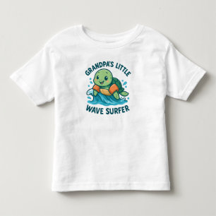 Camiseta Infantil Tartaruga-de-cuta-surfista de onda pequena do avô