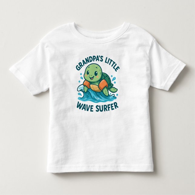 Camiseta Infantil Tartaruga-de-cuta-surfista de onda pequena do avô (Frente)