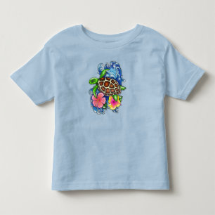 Camiseta Infantil Tartaruga do Mar Tropical e Hibiscus