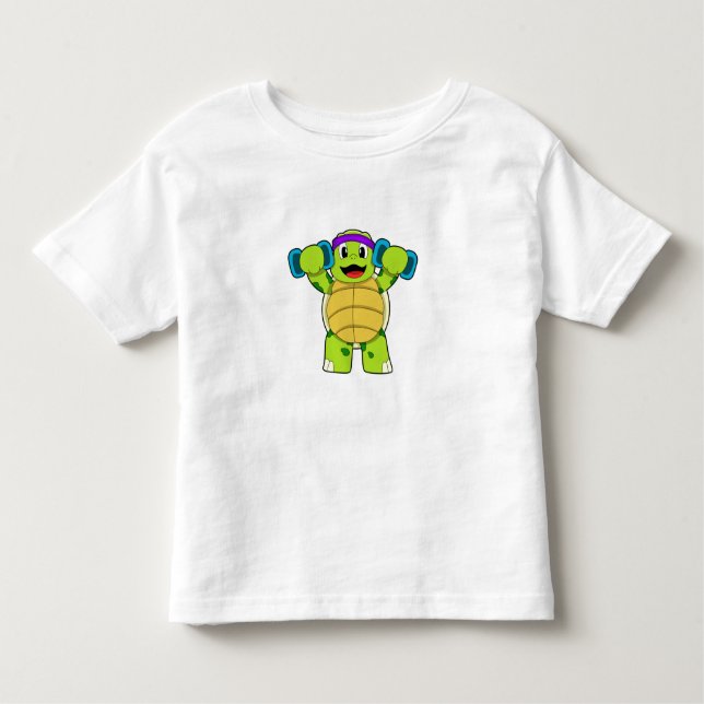 Camiseta Infantil Tartaruga em Fortaleza e Dumbbells (Frente)