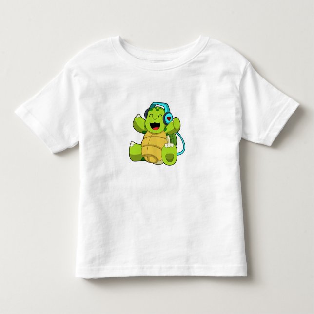 Camiseta Infantil Tartaruga em Música com Fone de Ouvido (Frente)