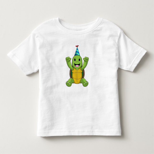 Camiseta Infantil Tartaruga no Aniversário com chapéu do Partido (Frente)