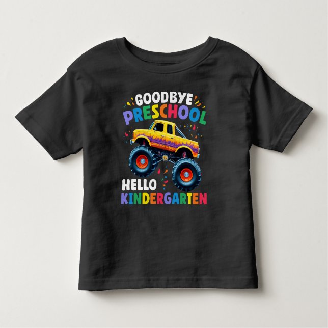 Camiseta Infantil Tchau Pré-Escolar Monstro Formatação de Caminhões (Frente)