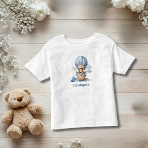 Camiseta Infantil Teddy Bear Hot Air Balon Blue Boy Personalizado