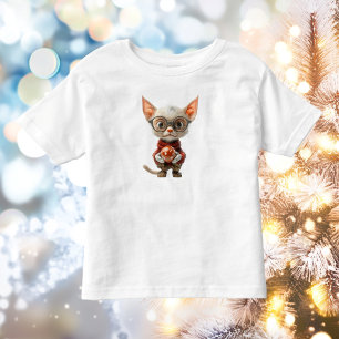 Camiseta Infantil Tee do Gato de Natal de Mão Vermelha