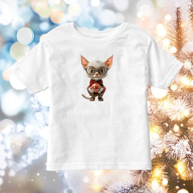 Camiseta Infantil Tee do Gato de Natal de Mão Vermelha (Criador carregado)