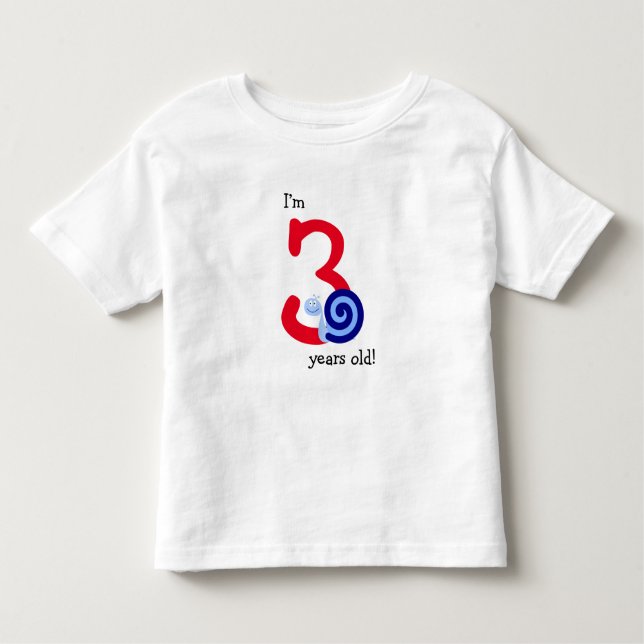 Camiseta Infantil "Tenho 3 anos!" + Caracol Azul Feliz e Feliz (Frente)