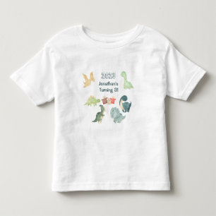 Camiseta Infantil Terceiro Aniversário Dinossauro Fofo Aquarela