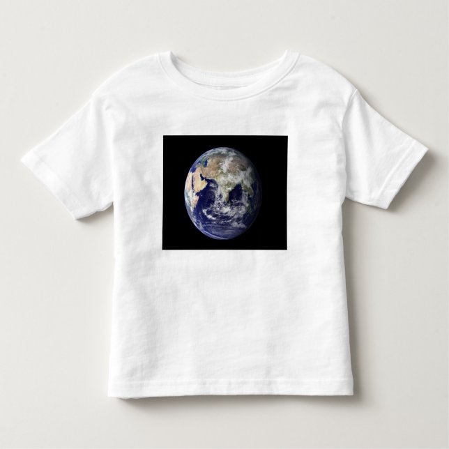 Camiseta Infantil Terra cheio mostrando Europa e Ásia (Frente)