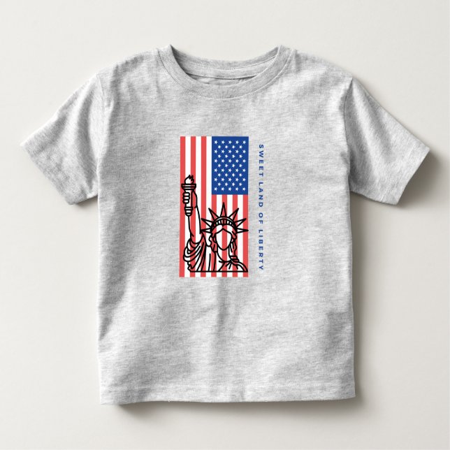 Camiseta Infantil Terra doce de liberdade, bandeira americana, 4 de  (Frente)
