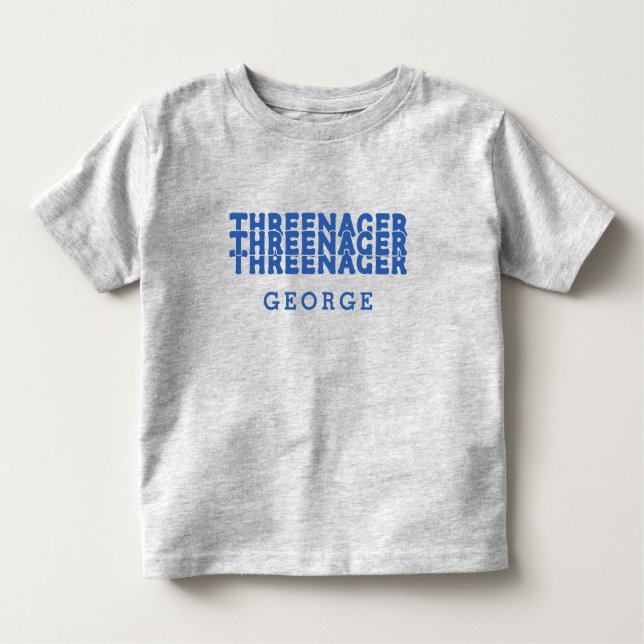 Camiseta Infantil Texto Azul do Nome da Letra Retroativa do Thenager (Frente)