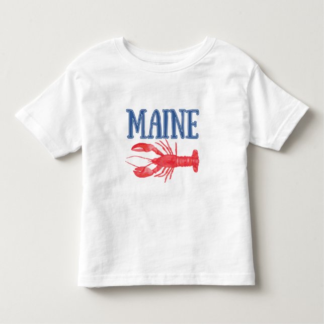 Camiseta Infantil Texto Azul Maine Lagosta Vermelha (Frente)
