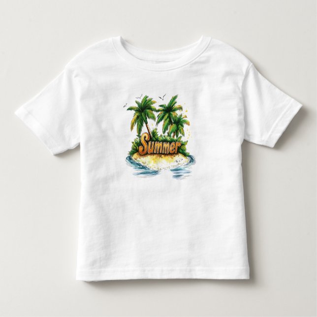 Camiseta Infantil Texto de Verão - Ilha Tropical de Verão (Frente)