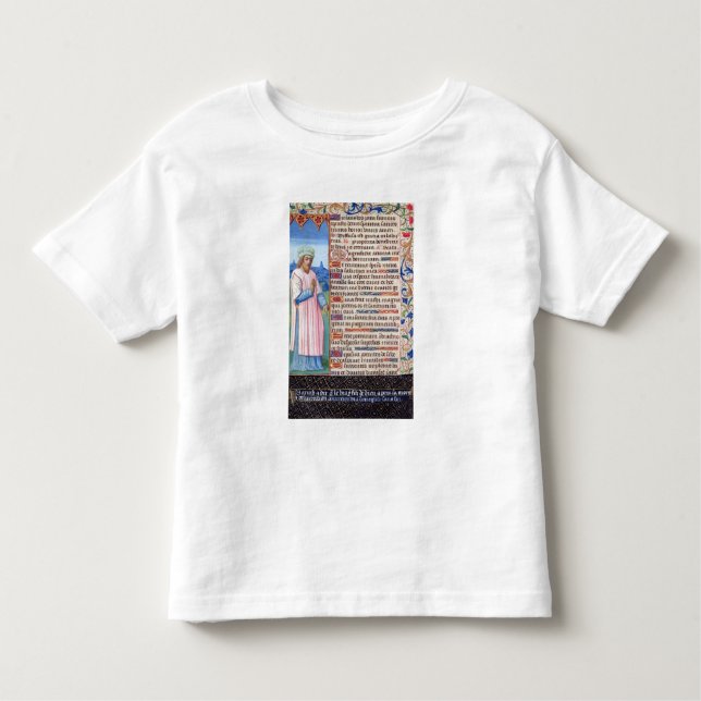 Camiseta Infantil Texto do Magnificat com um retrato de (Frente)