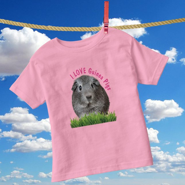 Camiseta Infantil Texto Personalizado Cor-de-rosa - Pigres-Guiné (front cute guinea pig tee shirt with template text)
