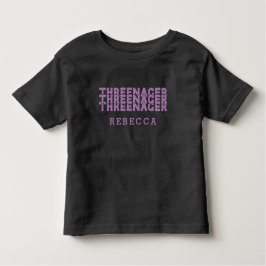 Camiseta Infantil Threenager Letreiro Retro Nome Lilás