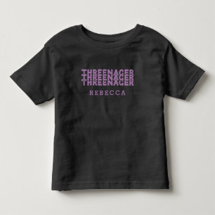 Camiseta Infantil Threenager Letreiro Retro Nome Lilás
