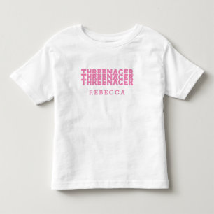 Camiseta Infantil Threenager Letreiro Retro Nome Rosa
