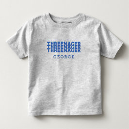 Camiseta Infantil Threenager Nome em Letra Retrô Azul Texto
