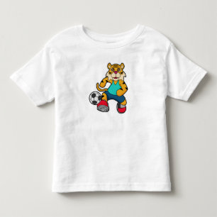 Camiseta Infantil Tigre como jogador de futebol com bola de futebol