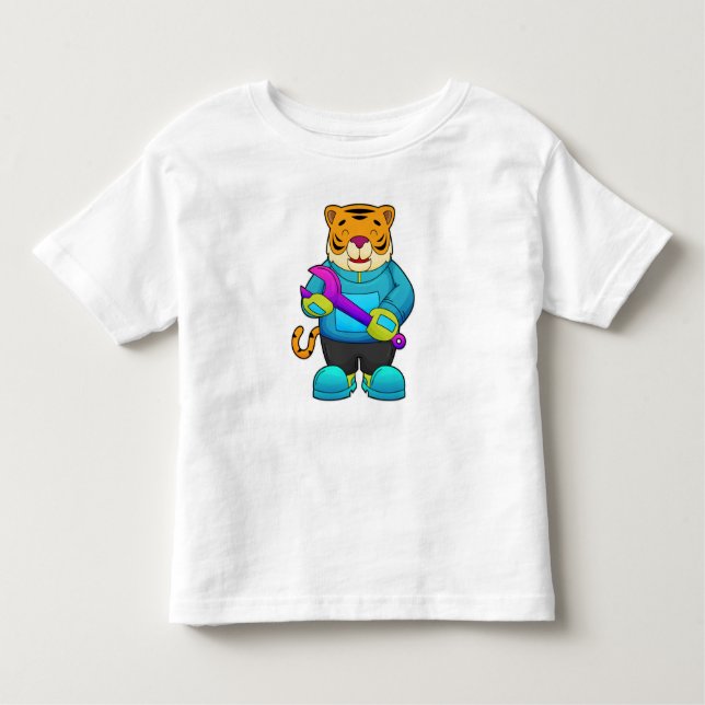Camiseta Infantil Tigre como mecânico com chave inglesa (Frente)