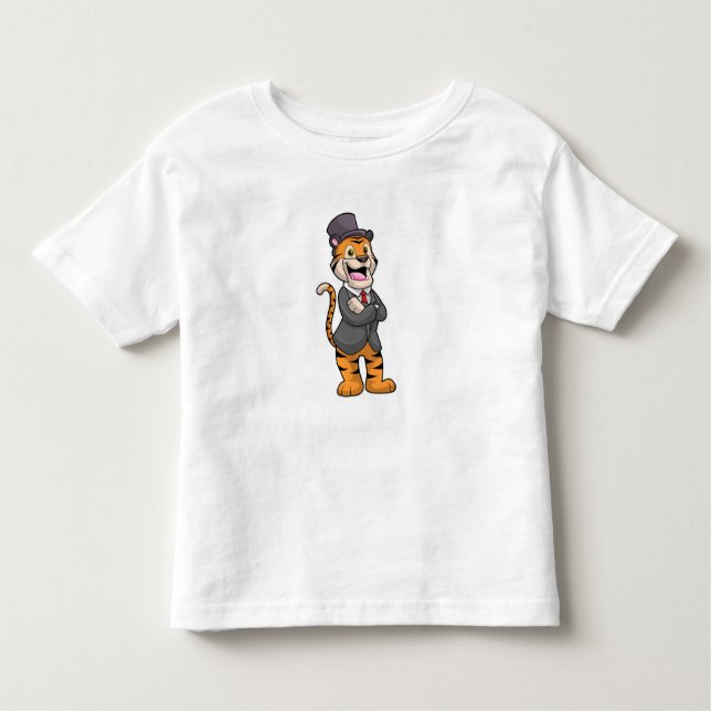 Camiseta Infantil Tigre como o Groom com Jaqueta e Chapéu (Frente)