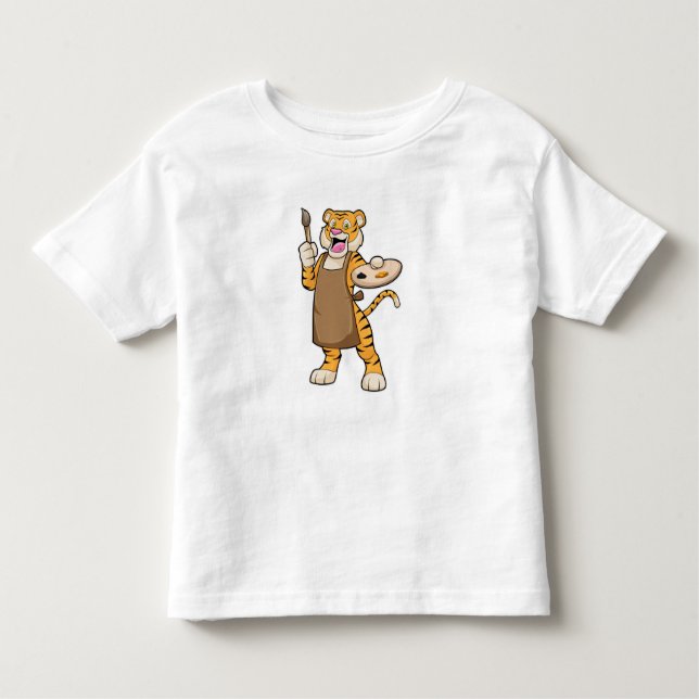 Camiseta Infantil Tigre na pintura com pintura e pincel (Frente)