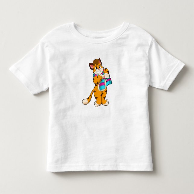 Camiseta Infantil Tigre no inverno com Scarf (Frente)