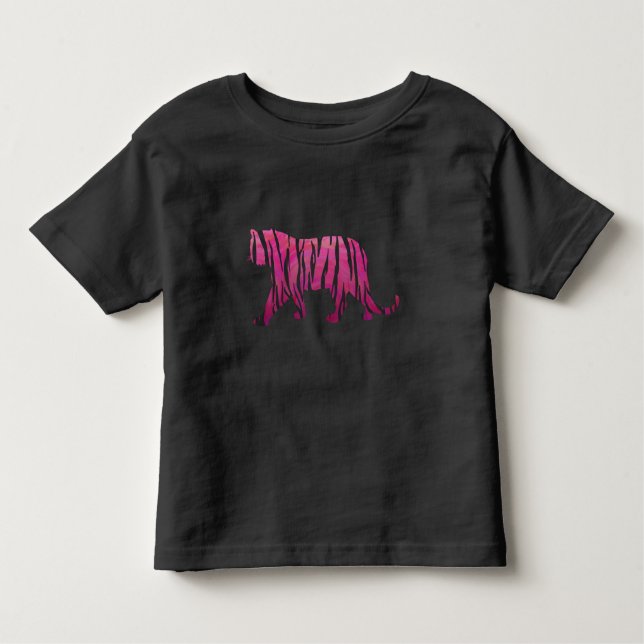 Camiseta Infantil Tigre preto e rosa quente Silhouette (Frente)
