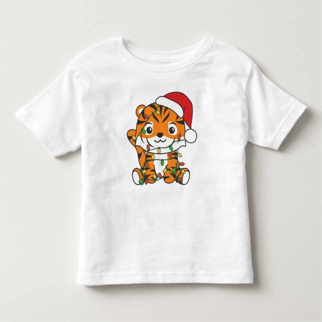 Camiseta Infantil Tigres de Natal para Animais de Inverno de Tigre (Frente)