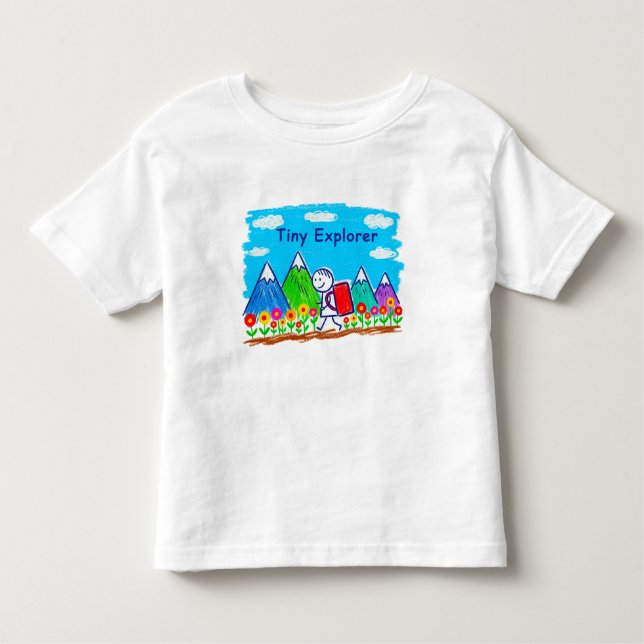Camiseta Infantil Tiny Explorer Stick Figure Hiking Illustration (Frente)