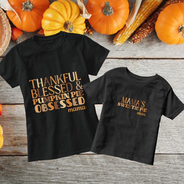 Camiseta Infantil Tipografia de Ação de Graças da Torta Doce da Mamã (Criador carregado)