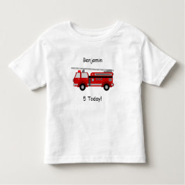 Camiseta Infantil Toddler Fire Truck T-Shirt com Nome e "5 Hoje!"