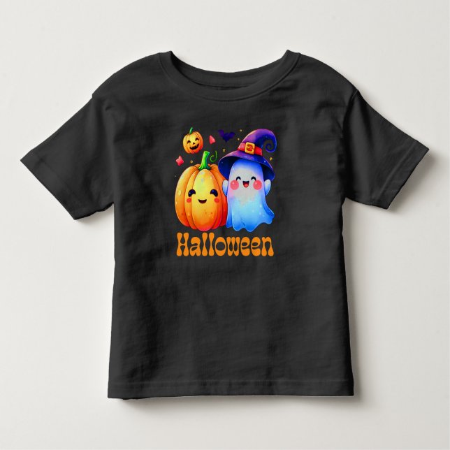 Camiseta Infantil Toddler Halloween Pumpkin Bat Ghost (Frente)