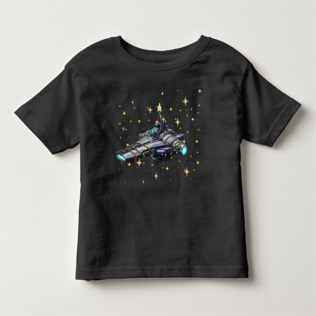 Camiseta Infantil Toddler Spacecraft  i3 atlas Gold Stars Black  (Frente)