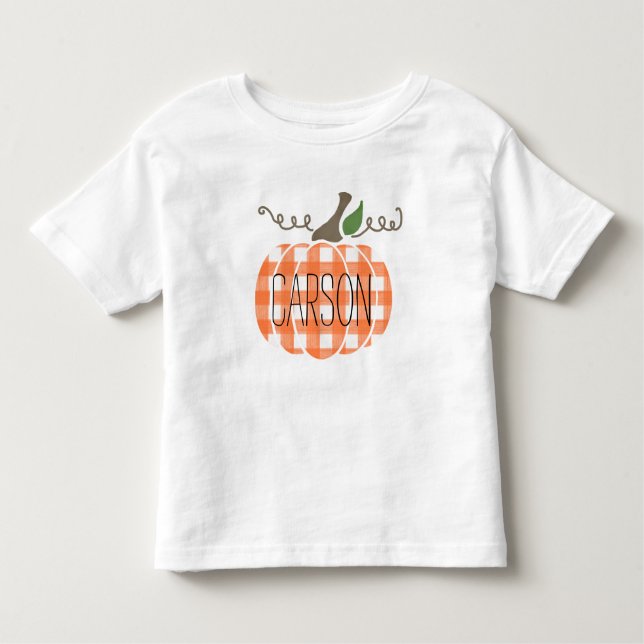 Camiseta Infantil Todler Boy Watercolor Pumpkin Xadrez Laranja (Frente)