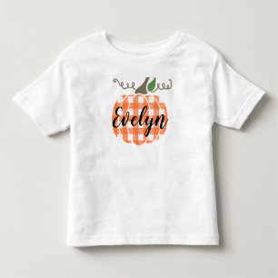 Camiseta Infantil Todler Girl Watercolor Pumpkin Xadrez Laranja