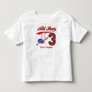 Camiseta Infantil Todos os aniversário de 3 anos de Baseball Estrela