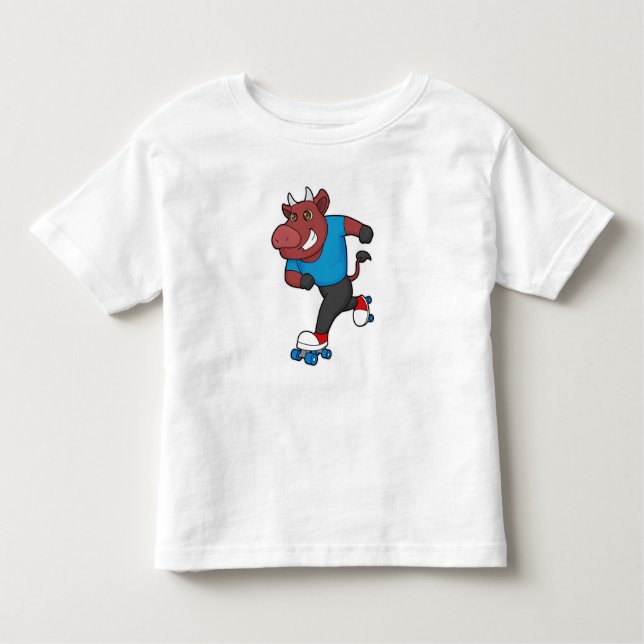 Camiseta Infantil Touro em patinagem em linha com skates (Frente)