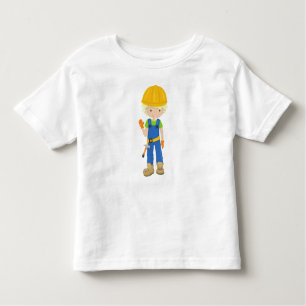 Camiseta Infantil Trabalhador de Construção, Cabelo Louro, Garoto Bo