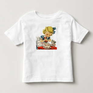 Camiseta Infantil Trabalhos de arte retros do gato do bolo da menina