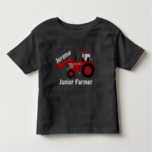 Camiseta Infantil Trator de carga vermelha "Junior Farmer" e "Name"