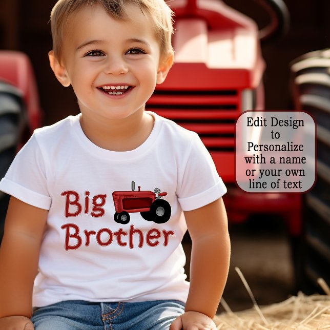 Camiseta Infantil Trator de Fazenda Vermelha Big Brother ("Edit Design" to Personalize with a name or your own line of text.)