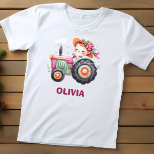 Camiseta Infantil Trator Rosa Fofo Personalizado para Meninas