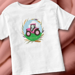 Camiseta Infantil Trator Rosa Meninas Fofo Personalizado
