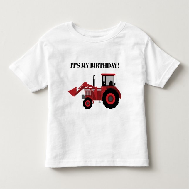 Camiseta Infantil Trator Vermelho É Meu Aniversário Personalizado (Frente)